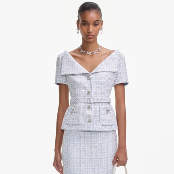 self-portrait Blue Boucle Midi Dress US12 - MSRP $615 - NWT - Picture 1 of 8